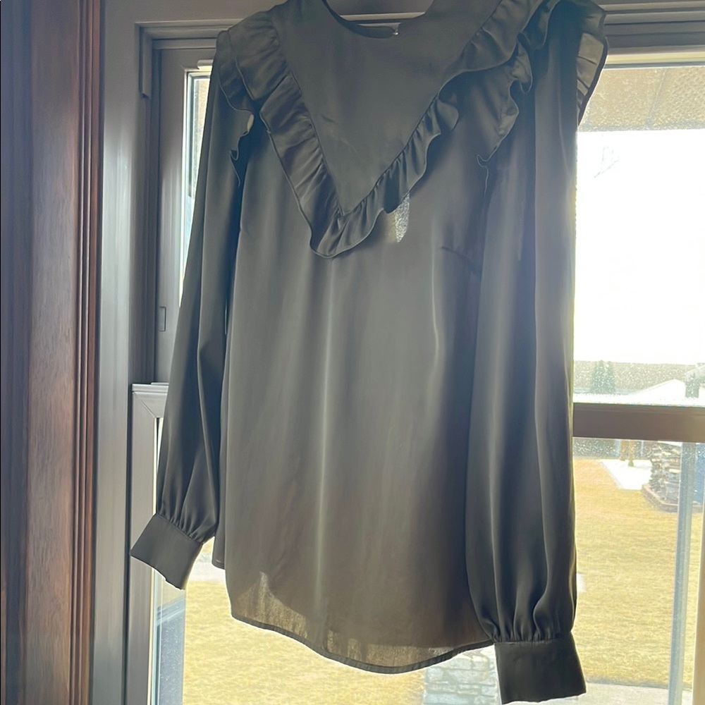 H&M- Elegant Olive Green Ruffle Blouse